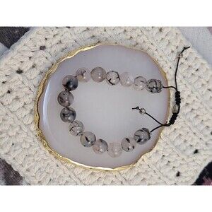 Dragon Vein Agate Bracelet 10mm Natural Stone Adjustable Macrame Cord Unisex